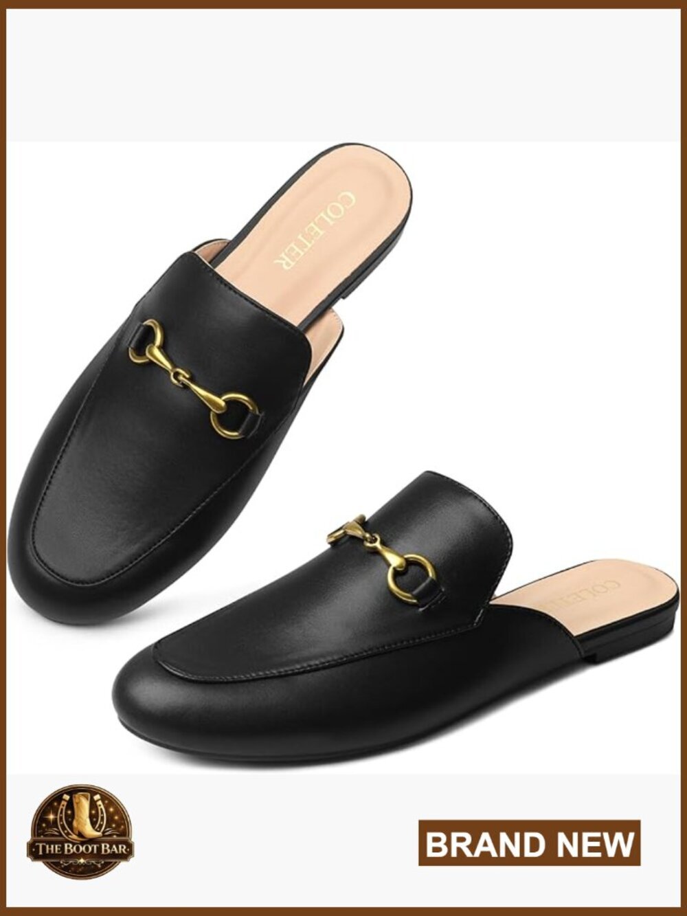 Comfort Mules Padded Insole Backless Loafers with Gold Metal Buckle